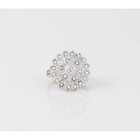Sterling Silver Marcasite Flower Ring Size 4 - Picture 5 of 8